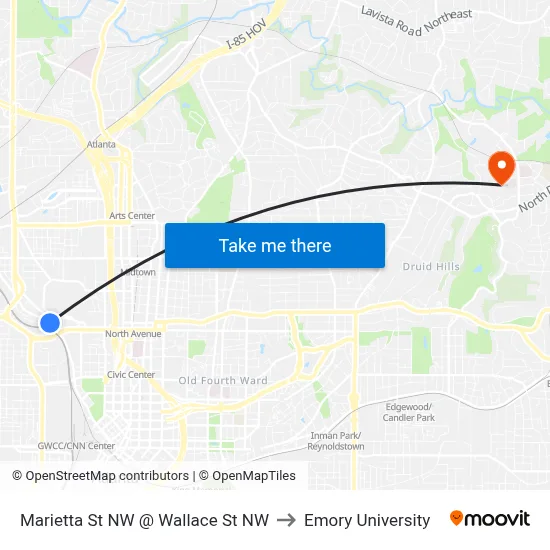 Marietta St NW @ Wallace St NW to Emory University map
