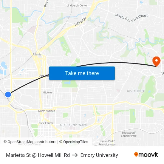 Marietta St @ Howell Mill Rd to Emory University map