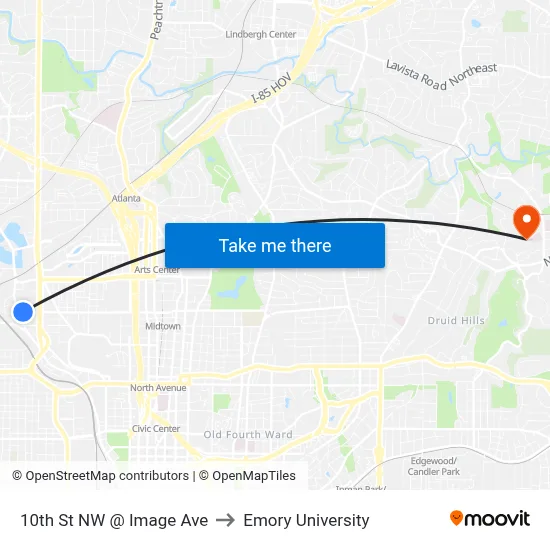 10th St NW @ Image Ave to Emory University map