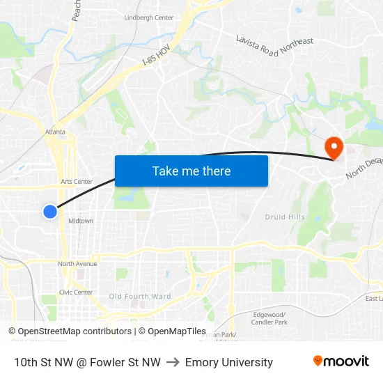10th St NW @ Fowler St NW to Emory University map