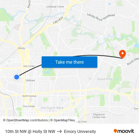 10th St NW @ Holly St NW to Emory University map