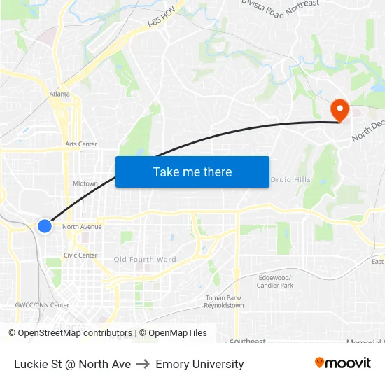 Luckie St @ North Ave to Emory University map