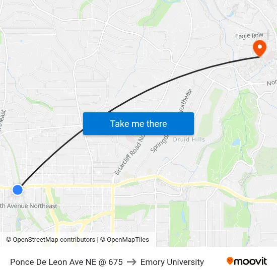 Ponce De Leon Ave NE @ 675 to Emory University map