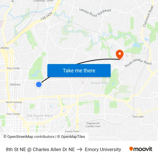 8th St NE @ Charles Allen Dr NE to Emory University map
