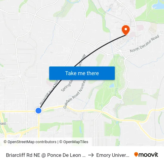 Briarcliff Rd NE @ Ponce De Leon Ave to Emory University map