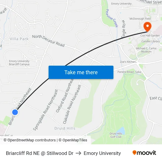 Briarcliff Rd NE @ Stillwood Dr to Emory University map