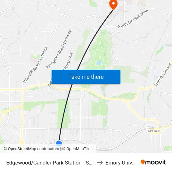 Edgewood/Candler Park Station - South Loop to Emory University map
