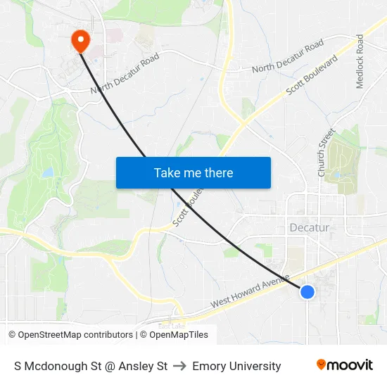 S Mcdonough St @ Ansley St to Emory University map