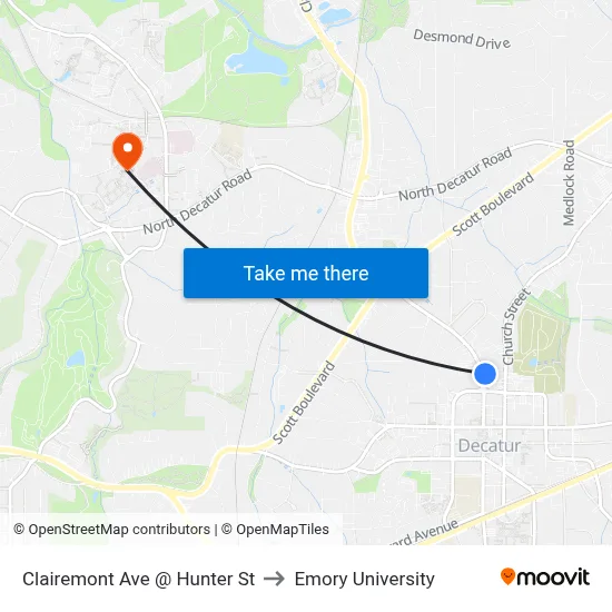 Clairemont Ave @ Hunter St to Emory University map