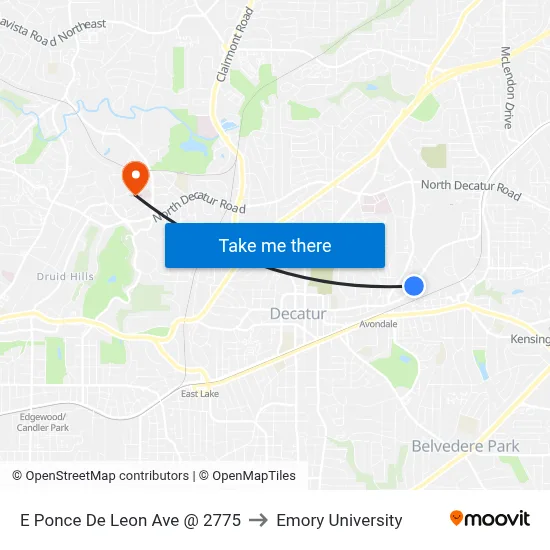 E Ponce De Leon Ave @ 2775 to Emory University map