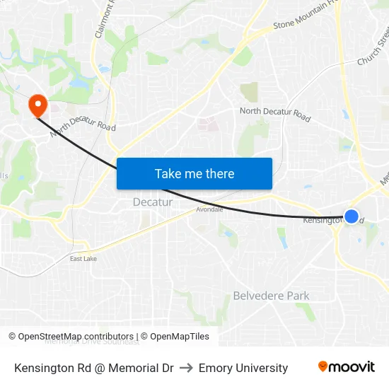 Kensington Rd @ Memorial Dr to Emory University map