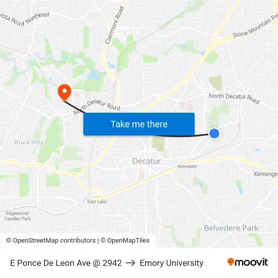 E Ponce De Leon Ave @ 2942 to Emory University map