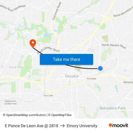 E Ponce De Leon Ave @ 2818 to Emory University map