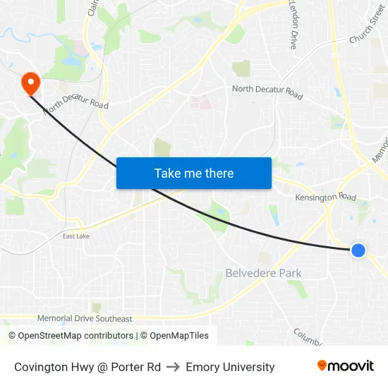 Covington Hwy @ Porter Rd to Emory University map