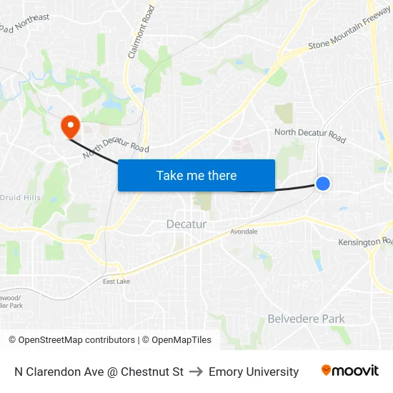 N Clarendon Ave @ Chestnut St to Emory University map