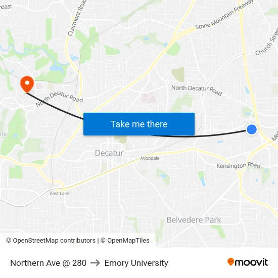 Northern Ave @ 280 to Emory University map