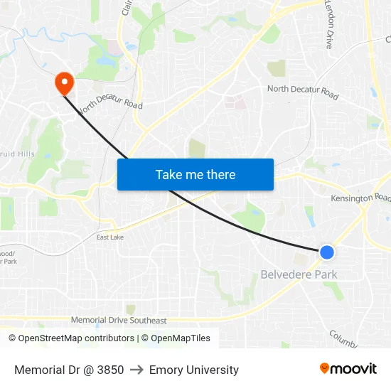 Memorial Dr @ 3850 to Emory University map