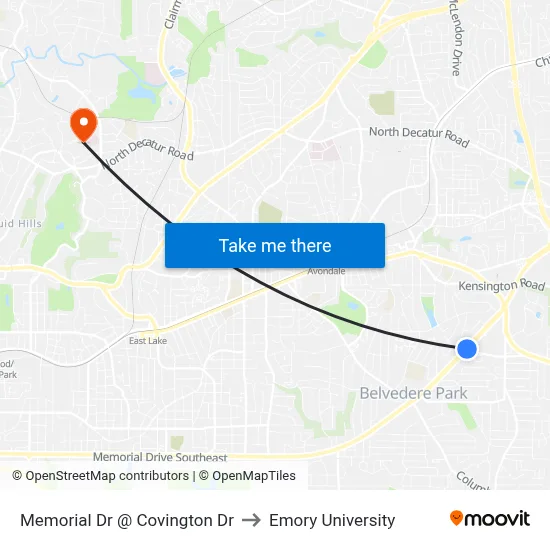 Memorial Dr @ Covington Dr to Emory University map