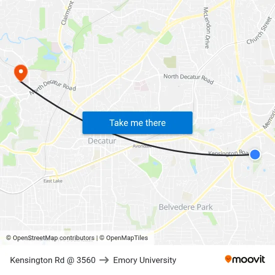 Kensington Rd @ 3560 to Emory University map