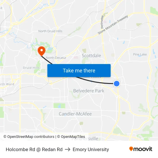Holcombe Rd @ Redan Rd to Emory University map
