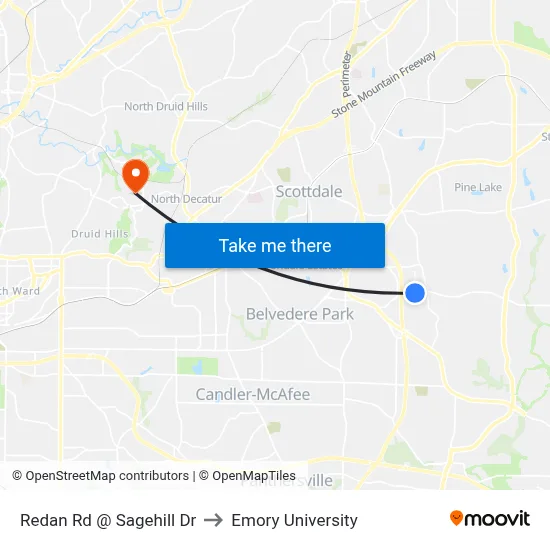 Redan Rd @ Sagehill Dr to Emory University map
