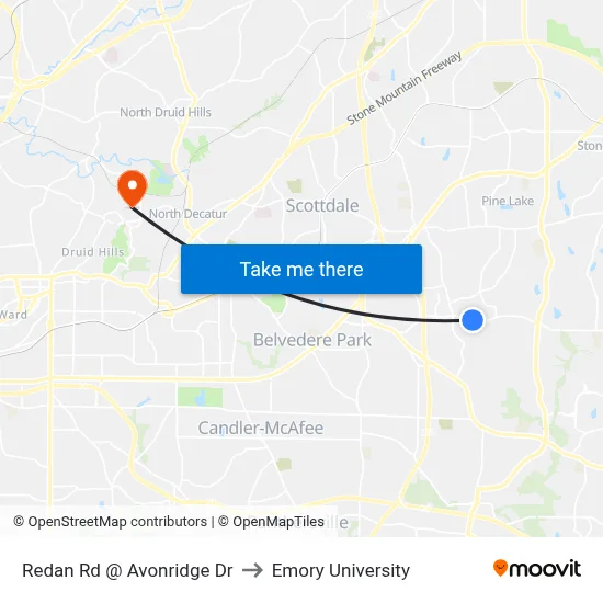 Redan Rd @ Avonridge Dr to Emory University map