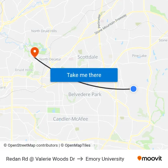 Redan Rd @ Valerie Woods Dr to Emory University map