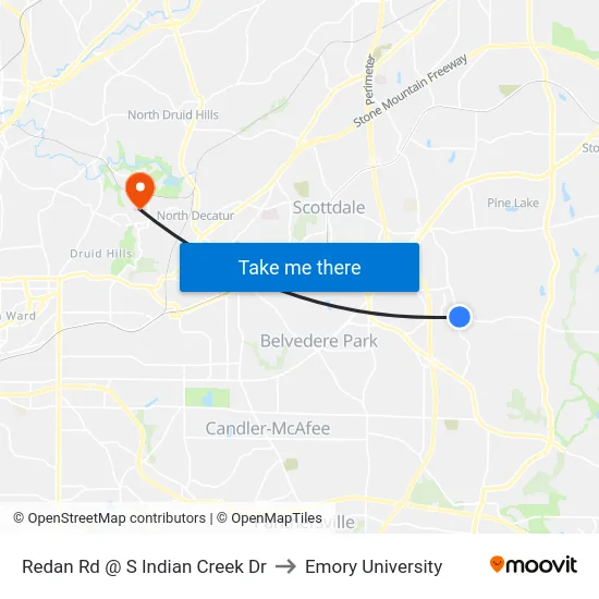 Redan Rd @ S Indian Creek Dr to Emory University map