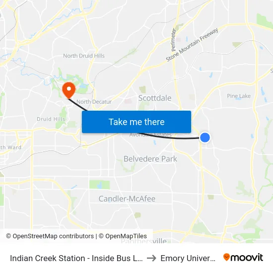 Indian Creek Station - Inside Bus Loop to Emory University map