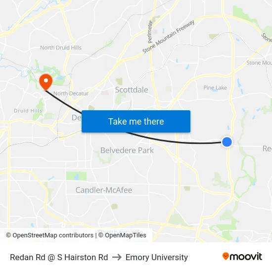 Redan Rd @ S Hairston Rd to Emory University map