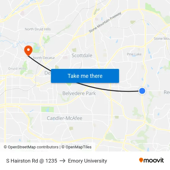 S Hairston Rd @ 1235 to Emory University map