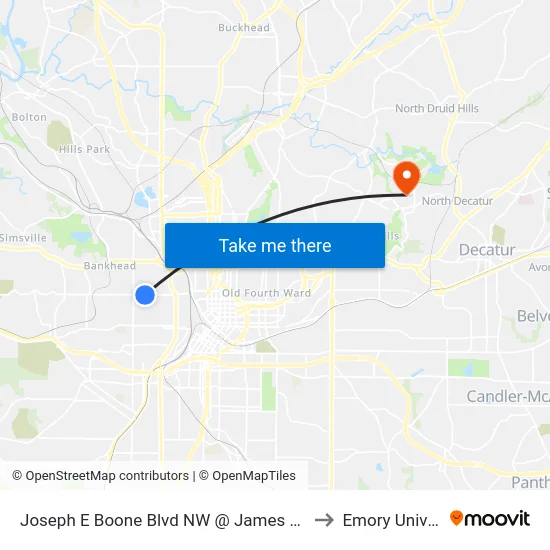 Joseph E Boone Blvd NW @ James P Brawley Dr to Emory University map