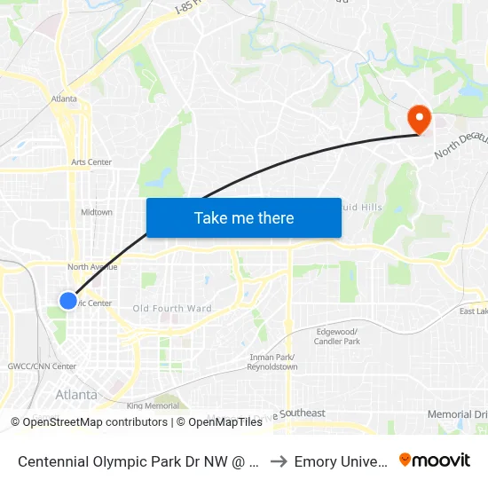 Centennial Olympic Park Dr NW @ Mills St to Emory University map