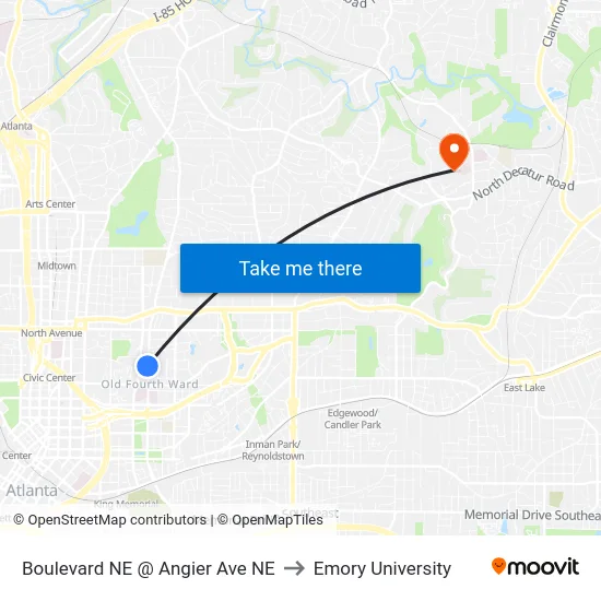 Boulevard NE @ Angier Ave NE to Emory University map