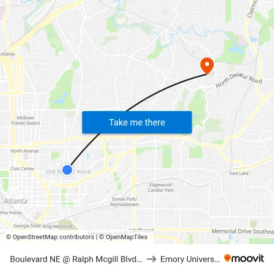 Boulevard NE @ Ralph Mcgill Blvd NE to Emory University map
