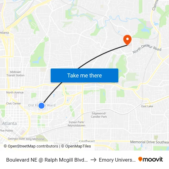 Boulevard NE @ Ralph Mcgill Blvd NE to Emory University map