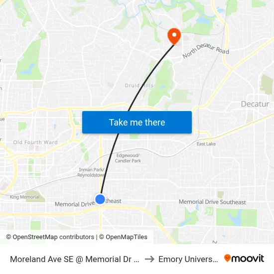 Moreland Ave SE @ Memorial Dr SE to Emory University map