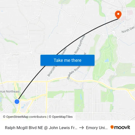 Ralph Mcgill Blvd NE @ John Lewis Freedom Pkwy NE to Emory University map