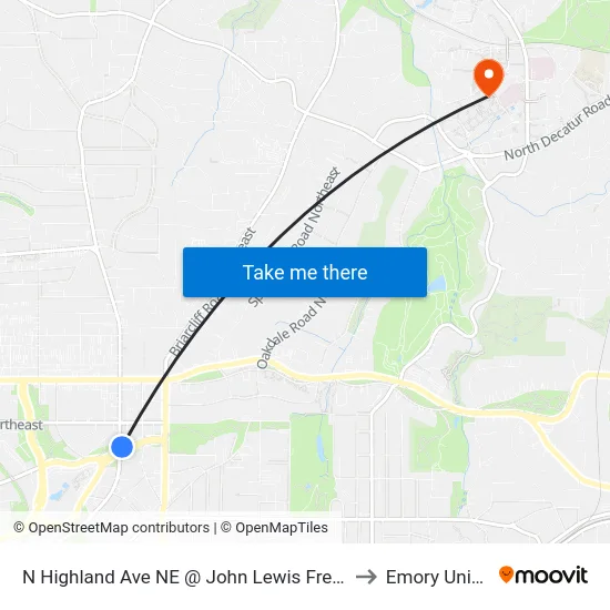 N Highland Ave NE @ John Lewis Freedom Pkwy NE to Emory University map