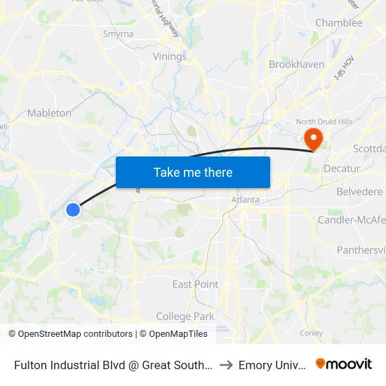 Fulton Industrial Blvd @ Great Southwest Pkwy to Emory University map