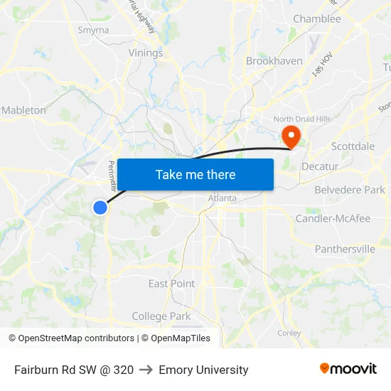 Fairburn Rd SW @ 320 to Emory University map