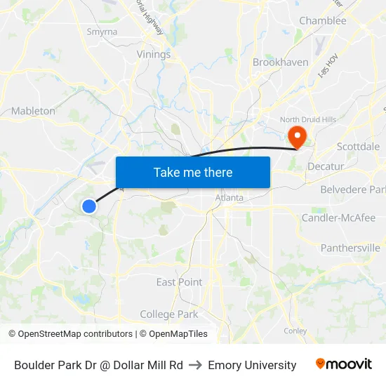 Boulder Park Dr @ Dollar Mill Rd to Emory University map