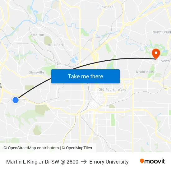 Martin L King Jr Dr SW @ 2800 to Emory University map