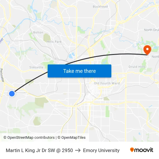 Martin L King Jr Dr SW @ 2950 to Emory University map