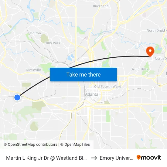 Martin L King Jr Dr @ Westland Blvd NW to Emory University map