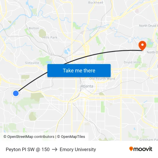 Peyton Pl SW @ 150 to Emory University map
