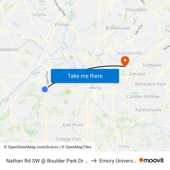 Nathan Rd SW @ Boulder Park Dr SW to Emory University map