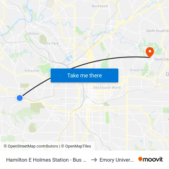 Hamilton E Holmes Station - Bus Loop to Emory University map