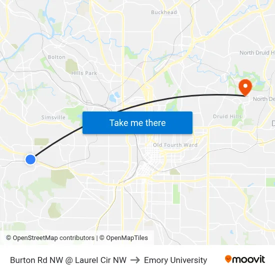 Burton Rd NW @ Laurel Cir NW to Emory University map