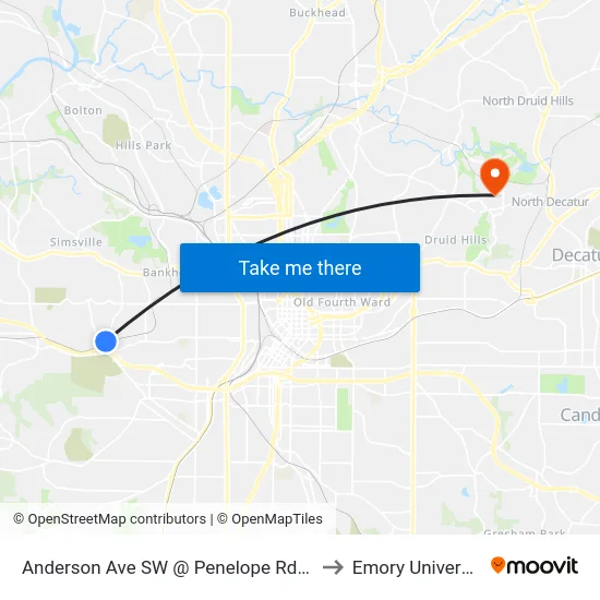 Anderson Ave SW @ Penelope Rd NW to Emory University map